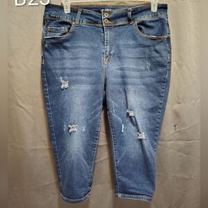 Casual Blue Distressed Cropped Jeans